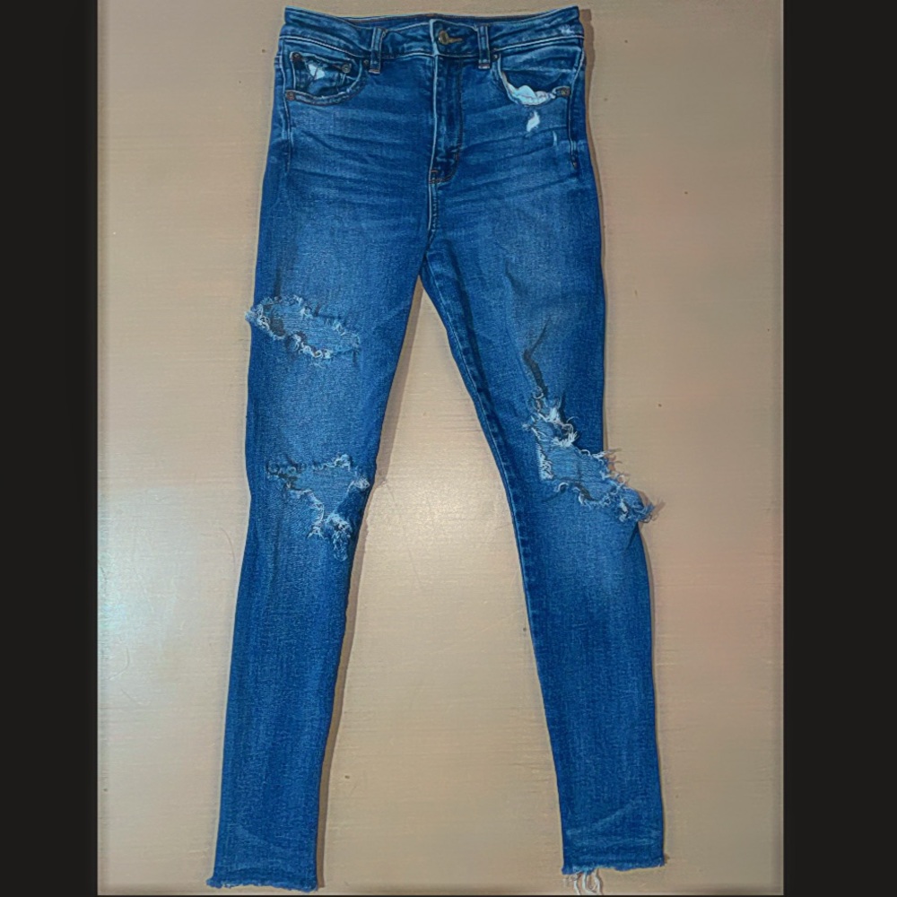 super high rise american eagle ripped navy jeggings